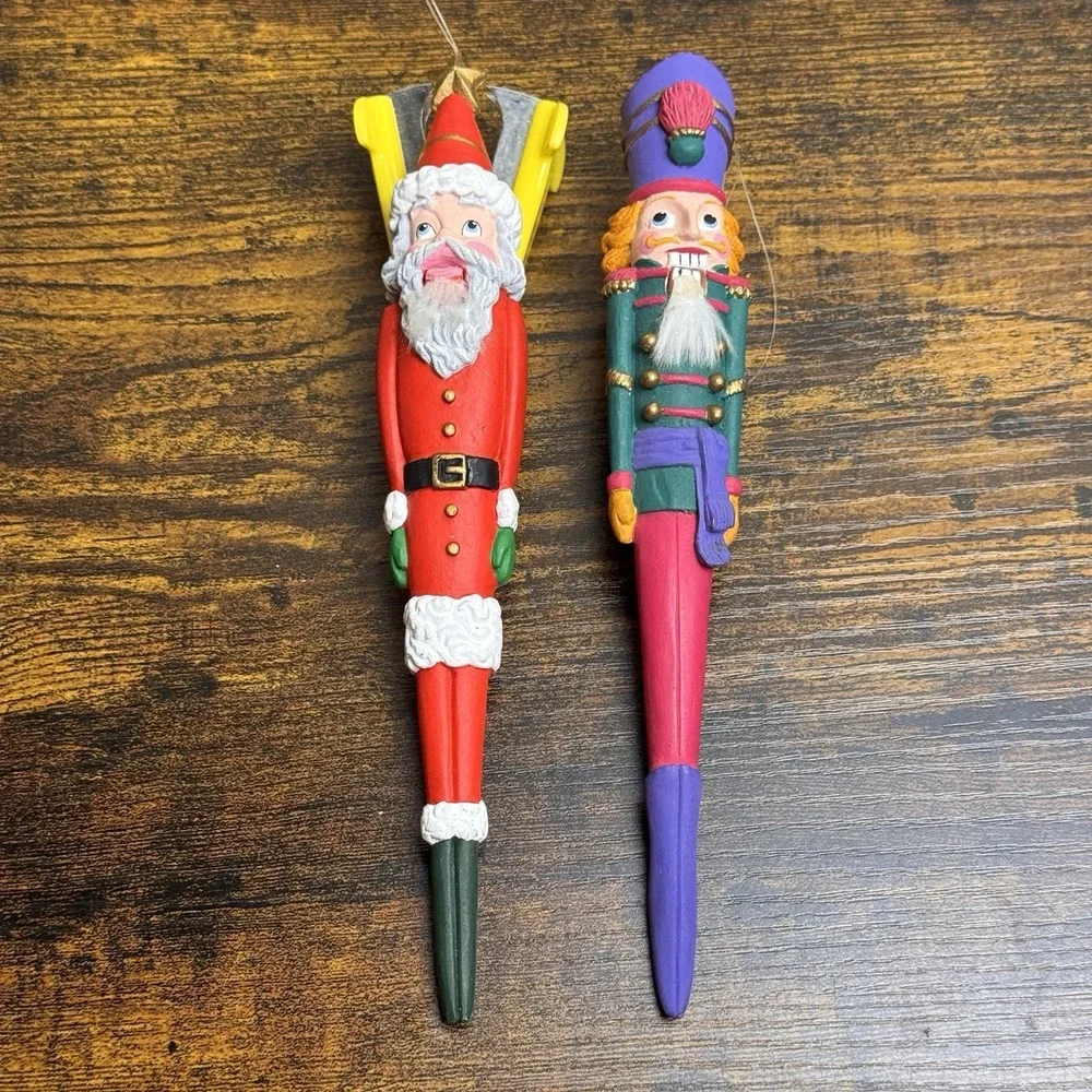Dept 56 Nutcracker Santa Icicle Pencil Ornaments Lot 2 Vintage Christmas 8in 90s